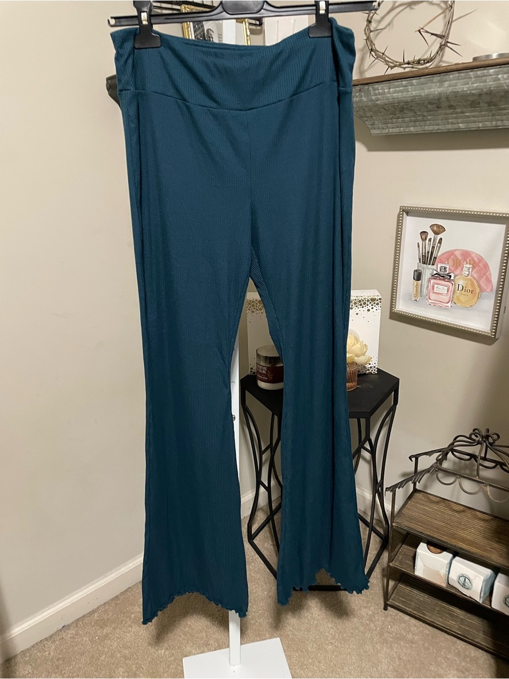 No Boundaries Teal Wide-Leg Ribbed Pants - Picture 3 of 5
